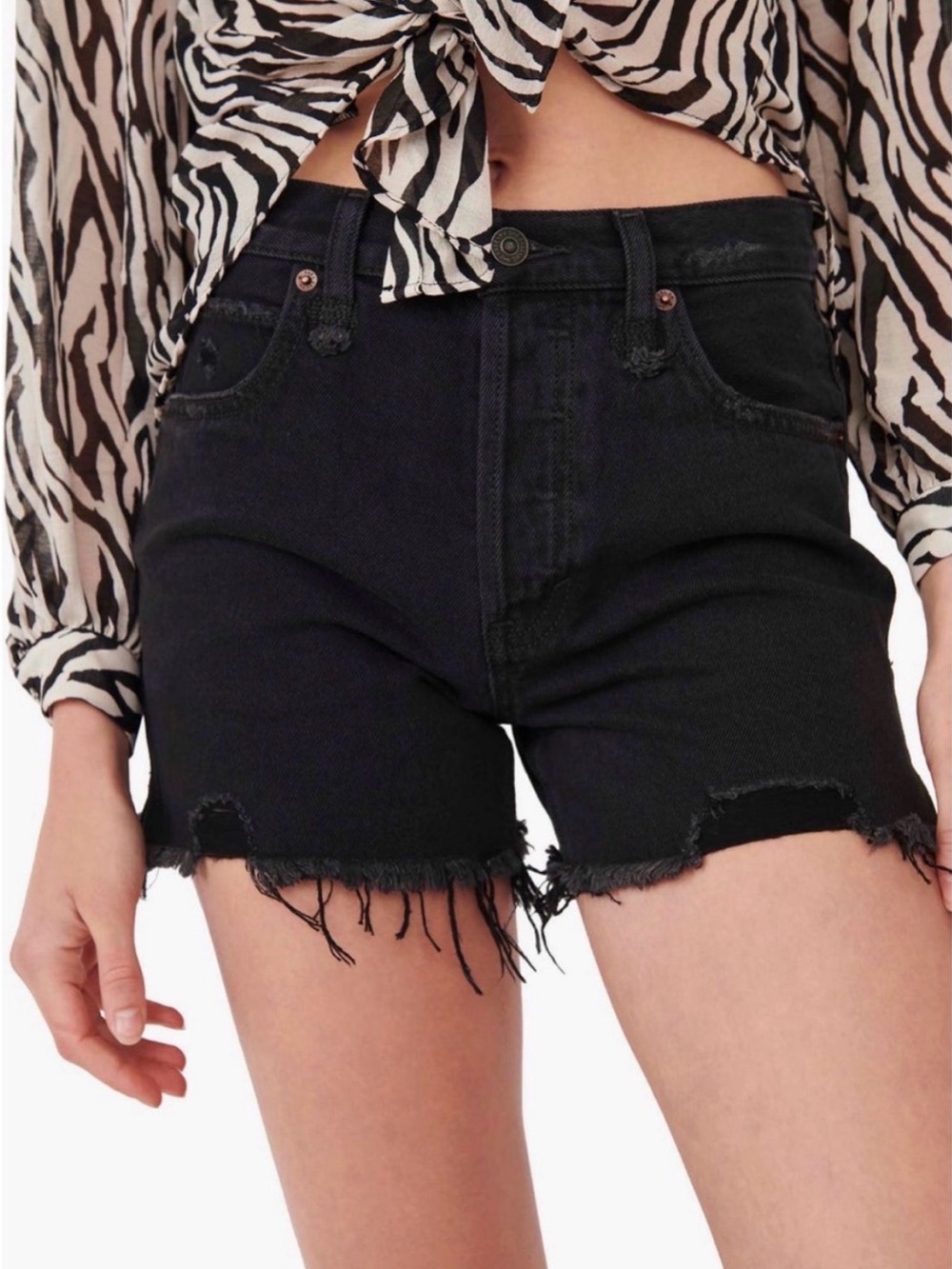 Free People Black Frayed Hem Denim Cutoff Shorts